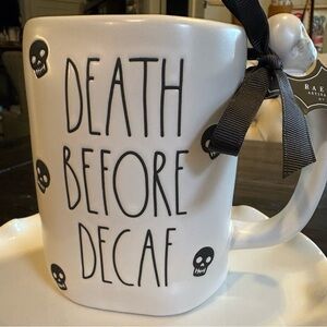 Rae Dunn White 'Death Before Decaf' Skull Mug